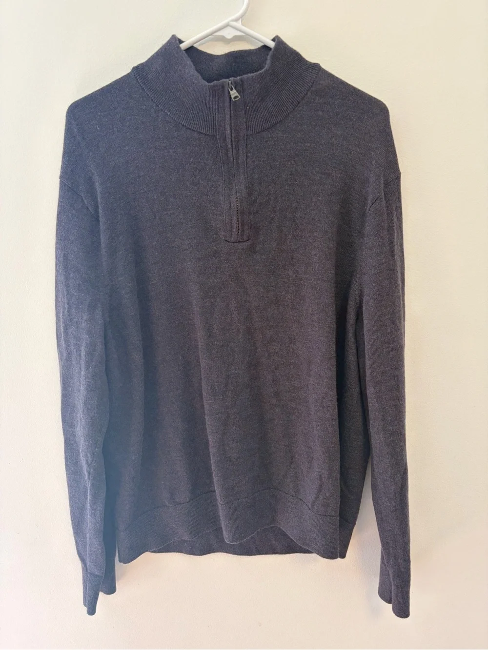 Banana Republic Sweater Mens XL Baruffa 100% Extra Fine Merino Wool 1/4 Zip Gray